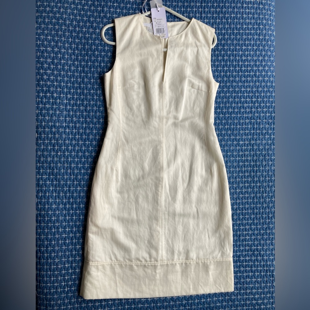Italian boutique off-white shift dress, ramie/cotton, fully lined, NWT